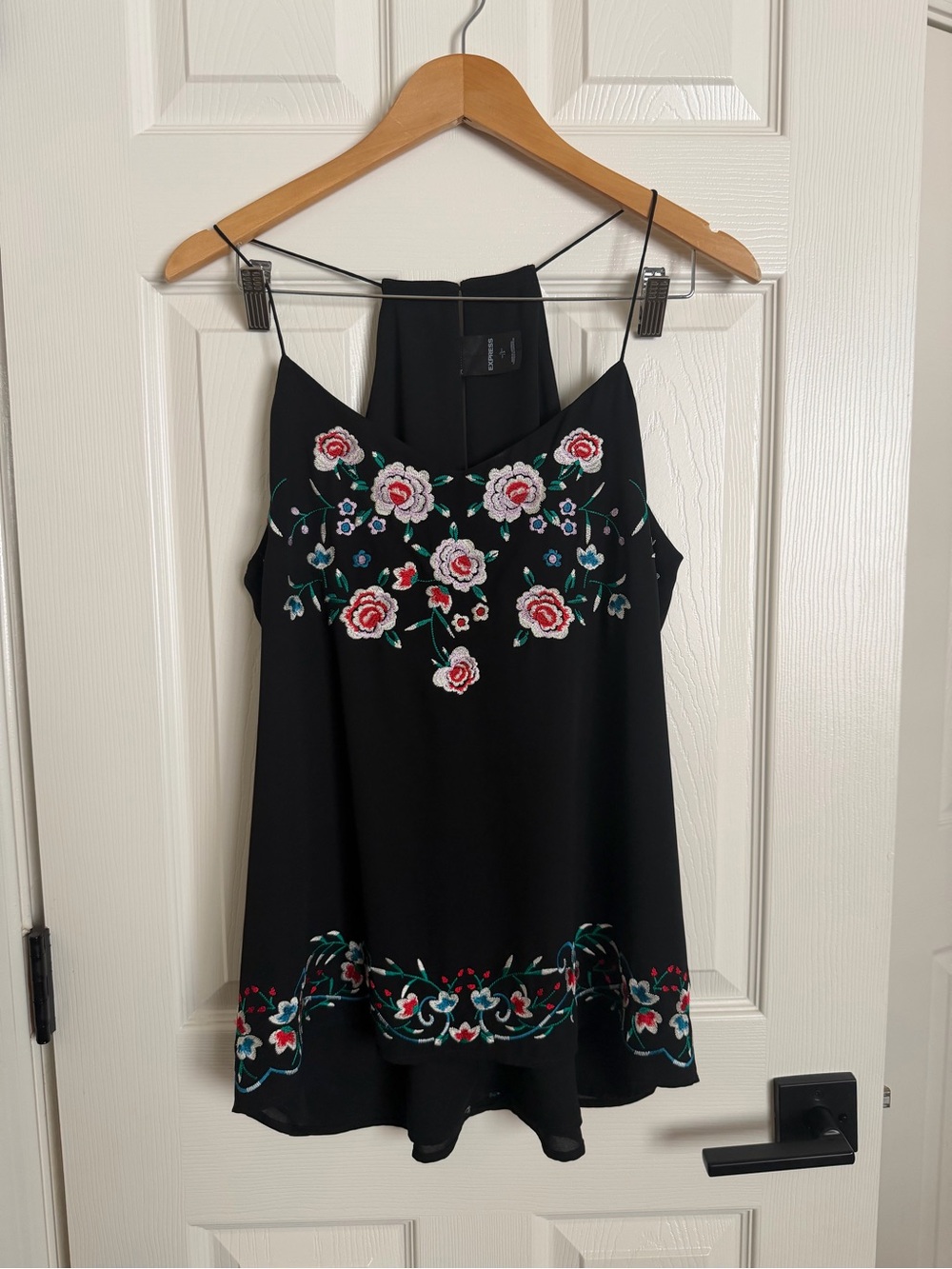 Express Black Tunic with Red & White Floral Embroidery